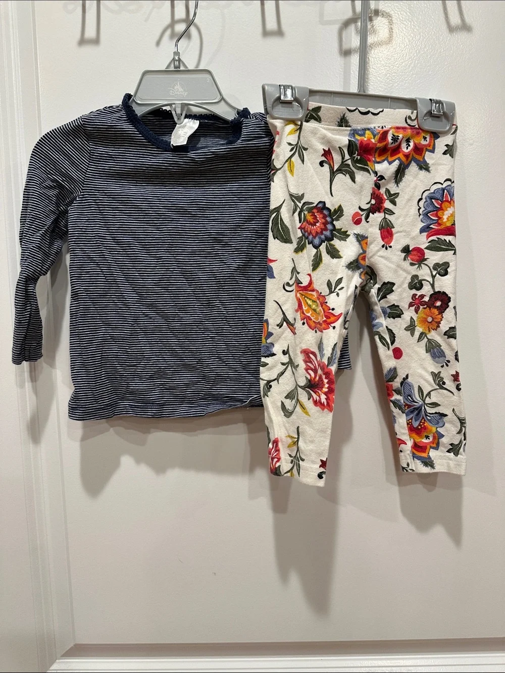 Kids Floral Leggings & Navy Stripe Top Matching Set - Navy & Multi
